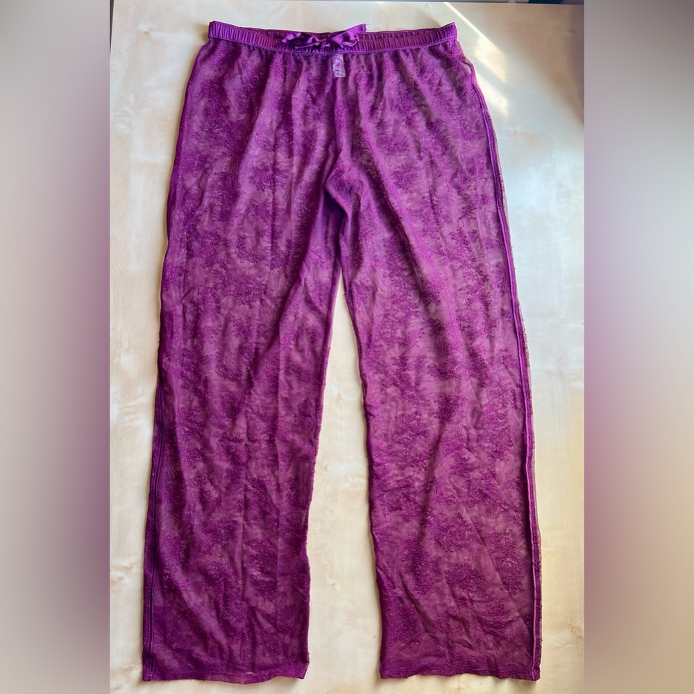 Victoria's Secret Burgandy Floral Lace Sheer Pajama Pants Lingerie size Medium